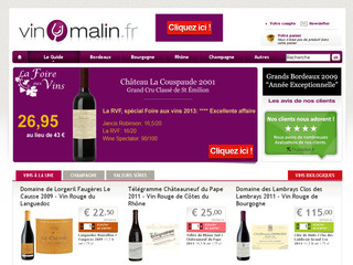 Des vins bio sont proposés par le biais de Vin-Malin.fr